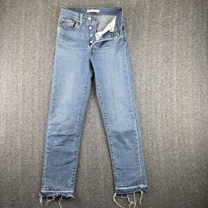 Levis Wedgie Straight Jeans Womens 24x28 Blue Medium Wash High Rise Button Fly